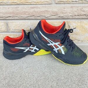 Asics Court FF 2 Novak Mens 7 Black Orange Yellow Tennis 1041A083 Running Shoes